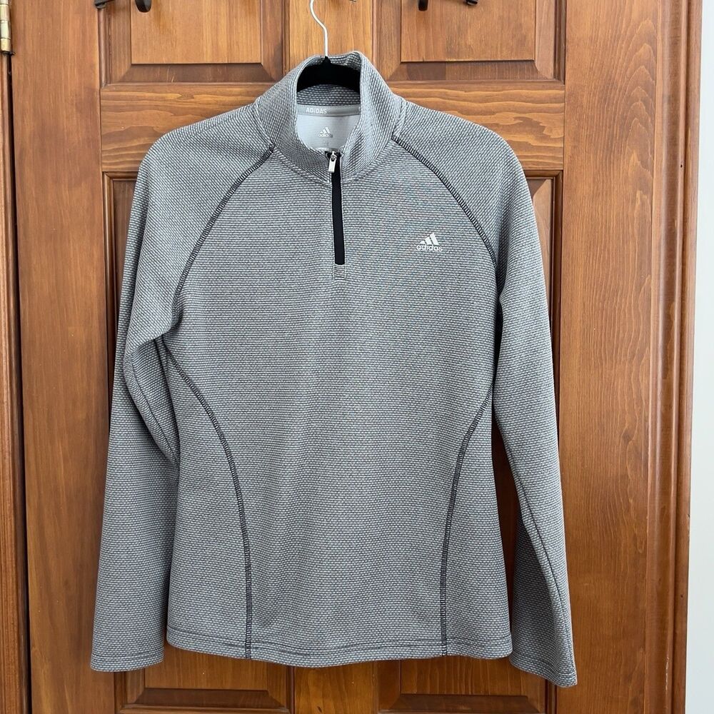 Adidas Golf Women’s Gray Heather 1/4 Zip Textured Knit Pullover Sweater Sz M - Picture 2 of 9
